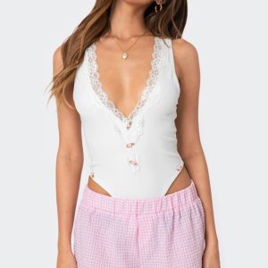 Bloom Lace Trim Ribbed Bodysuit