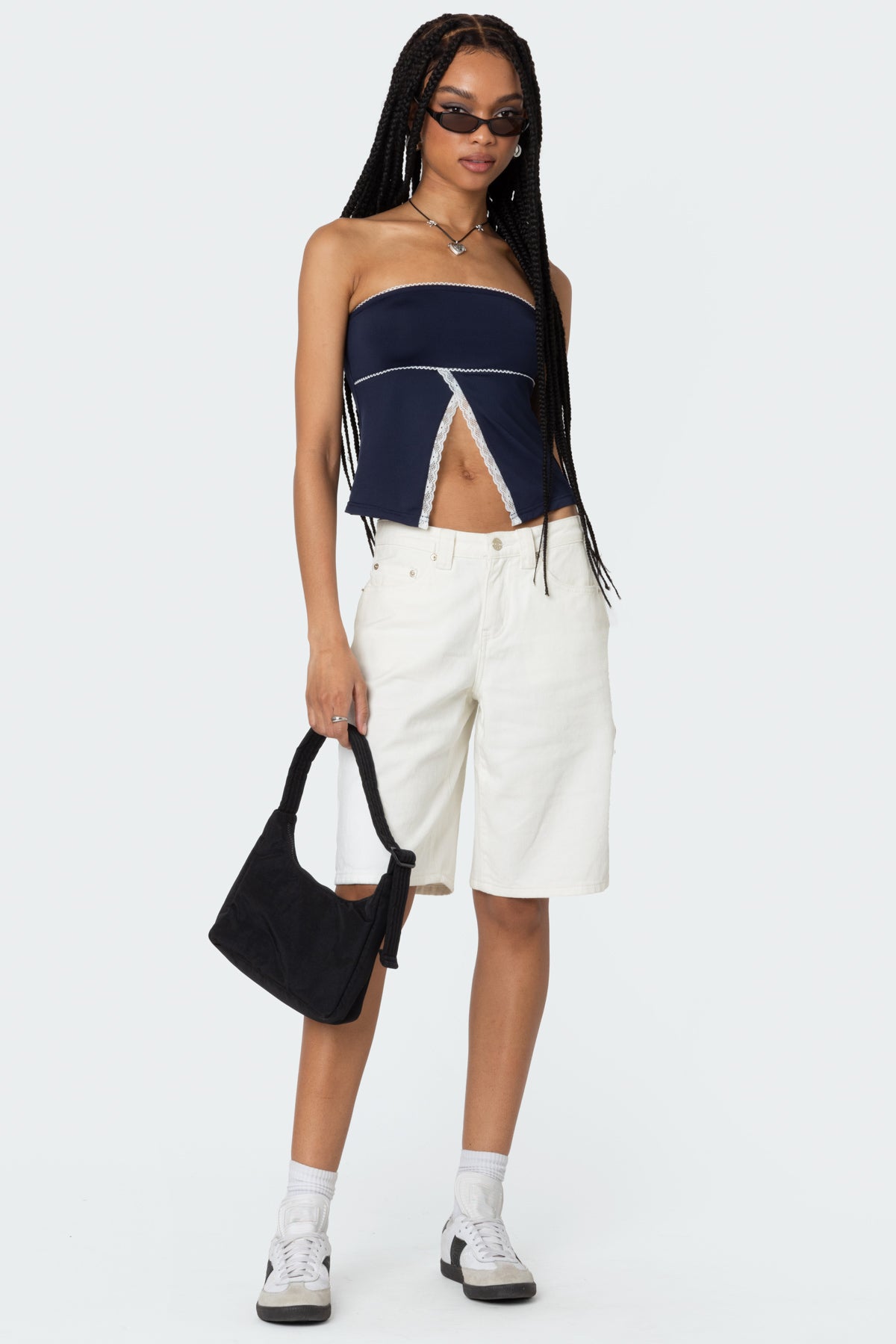 Lace Trim Split Front Tube Top - Image 2