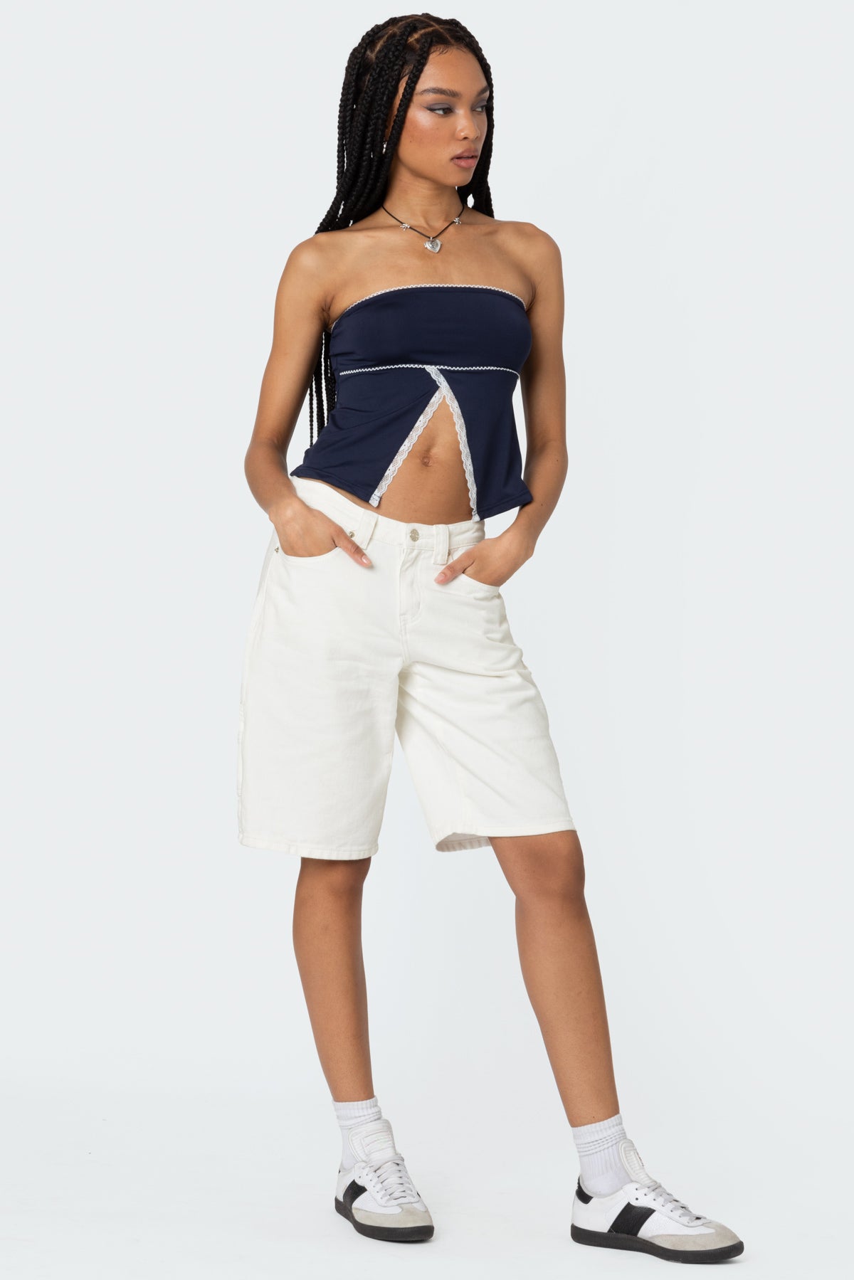 Lace Trim Split Front Tube Top - Image 5