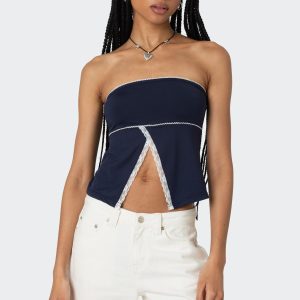 Lace Trim Split Front Tube Top