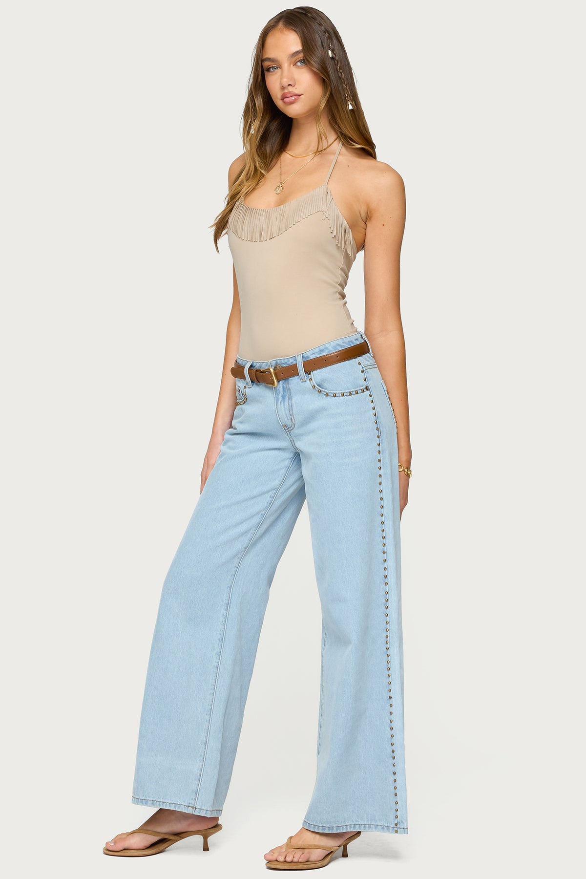 Colbie Faux Suede Fringe Trim Bodysuit - Image 4