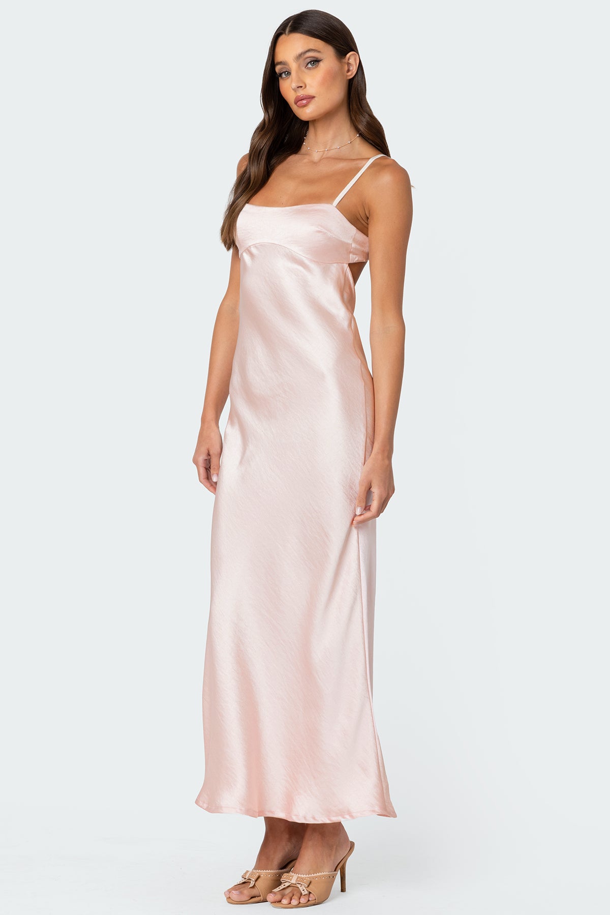 Vienna Open Back Satin Effect Maxi Dress - Image 3