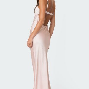 Vienna Open Back Satin Effect Maxi Dress