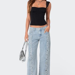Laced Up Low Rise Jeans