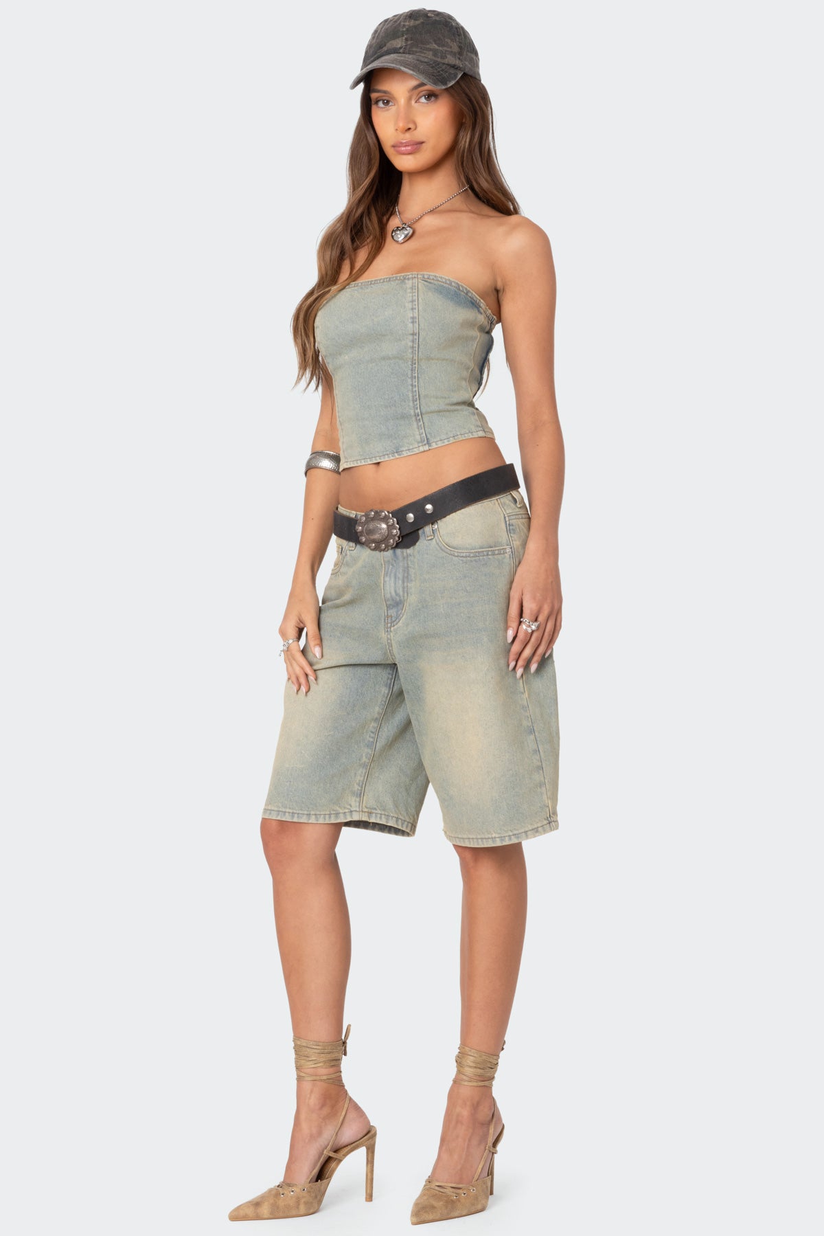 Shira Washed Denim Bermuda Shorts - Image 4