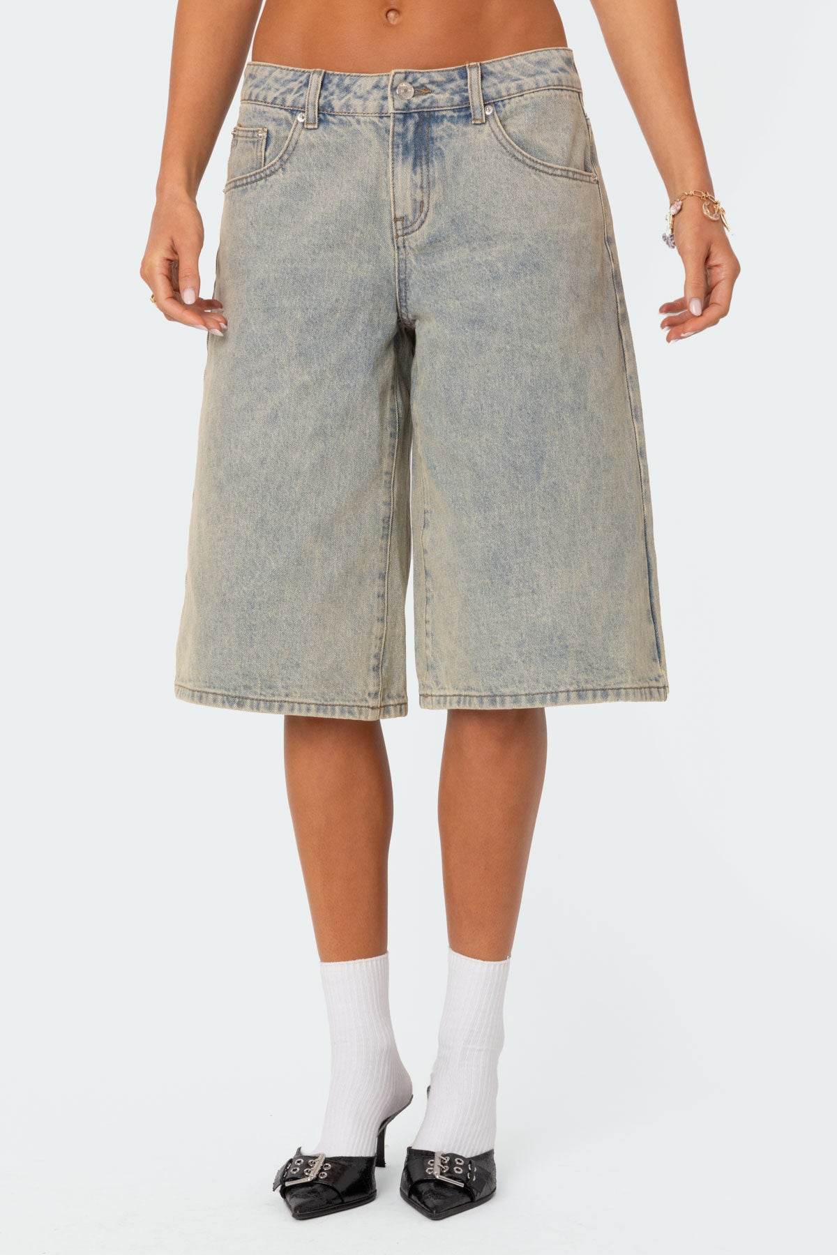 Xtra Long Acid Wash Denim Bermuda Shorts - Image 2
