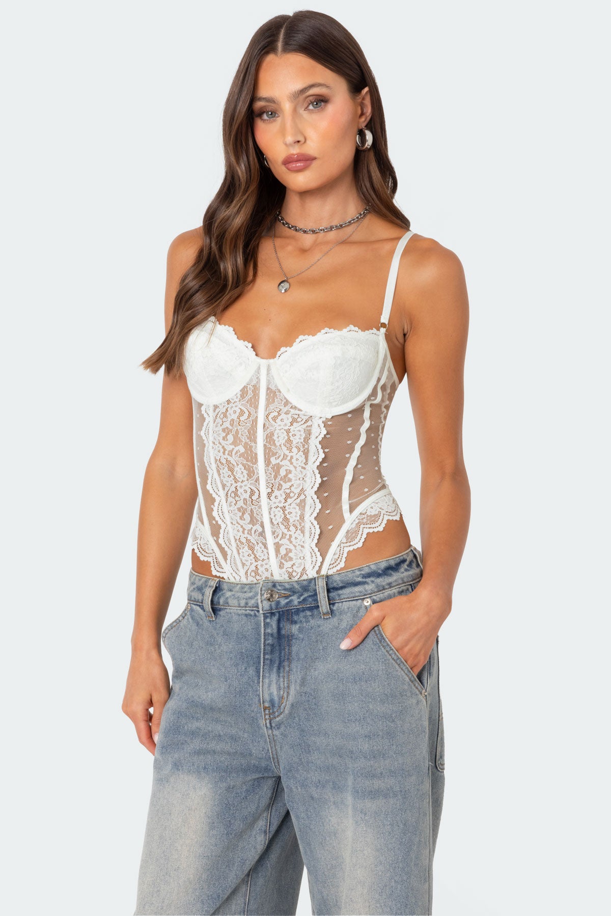 Cabaret Lacey Sheer Mesh Bodysuit - Image 3