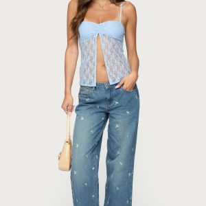 Edna Floral Embroidered Low Rise Jeans