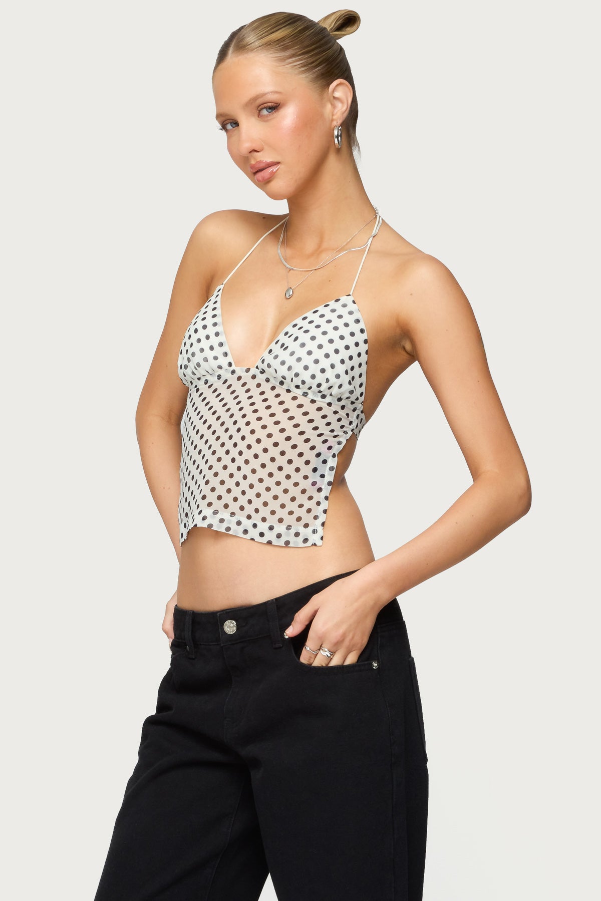Polka Dot Backless Chiffon Top - Image 3