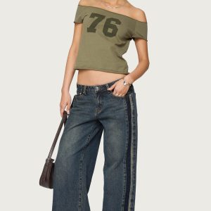 Petite Contrast Panel Low Rise Jeans
