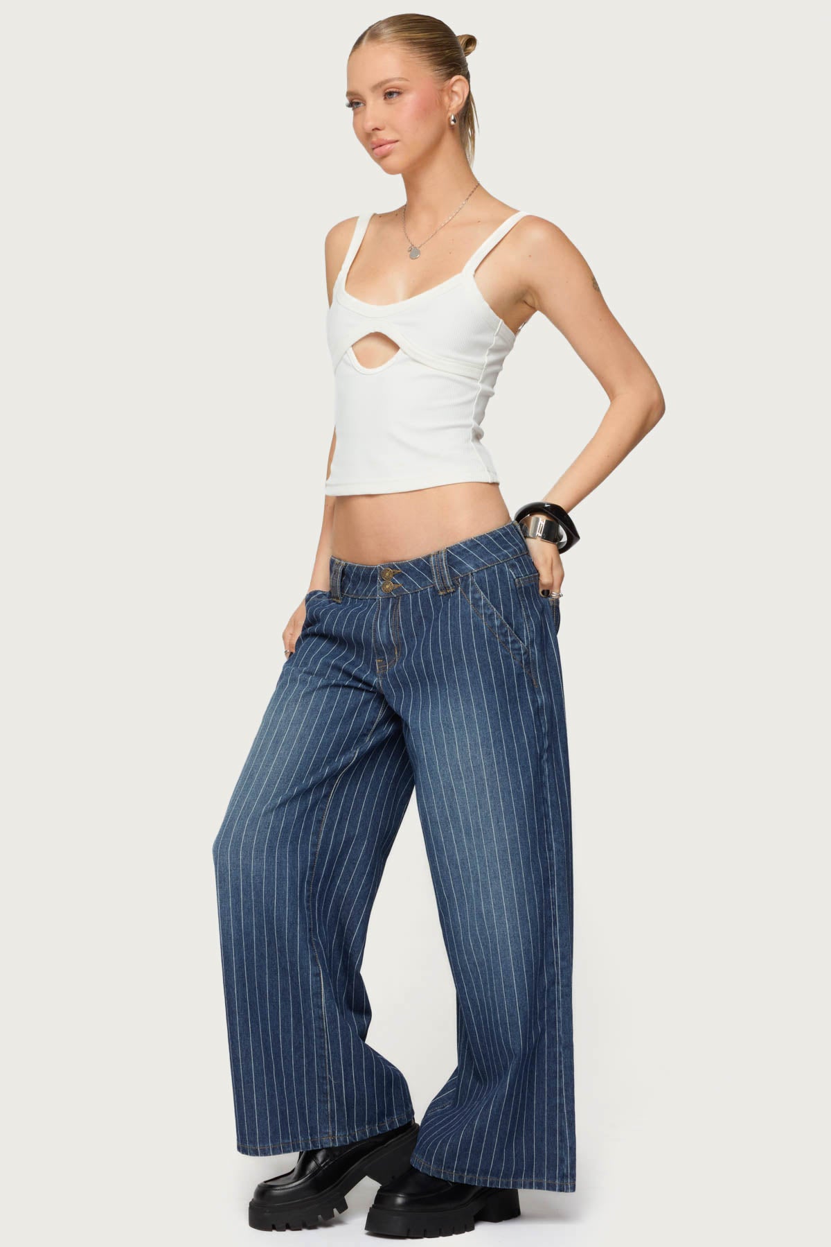 Petite Cory Striped Low Rise Jeans - Image 3