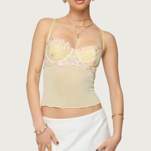 Embroidered Floral Sheer Bra Top