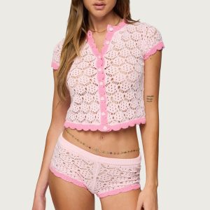 Elisa Open Knit Button Up Top