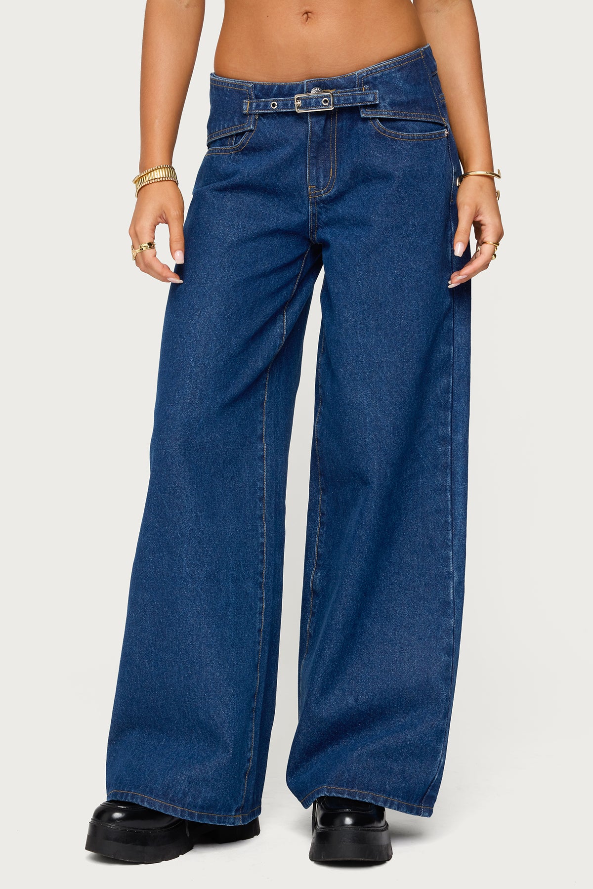 Edie Belt Detail Low Rise Jeans - Image 2