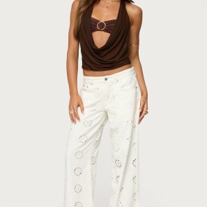 Eyelet Low Rise Wide Leg Jeans