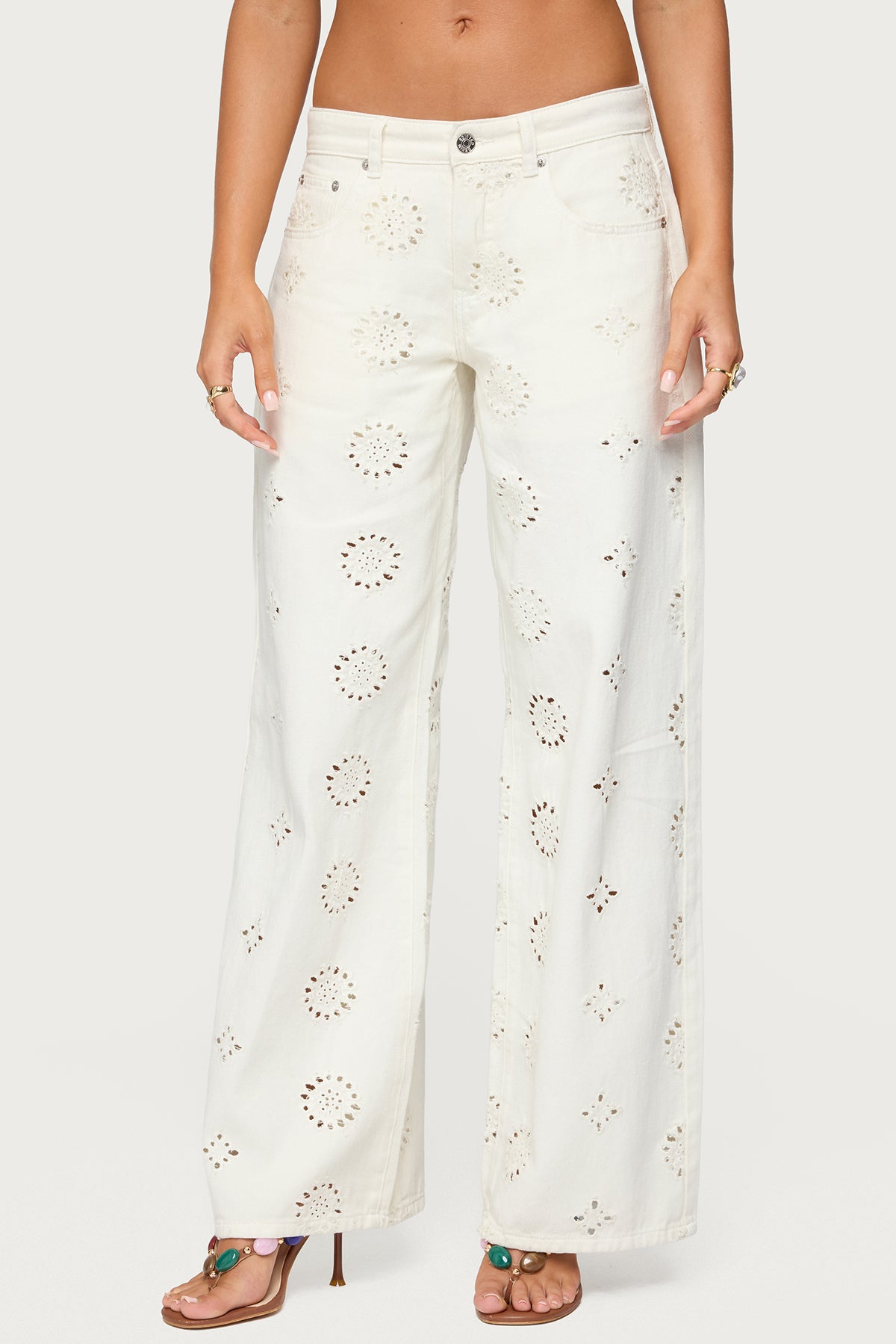 Eyelet Low Rise Wide Leg Jeans - Image 2