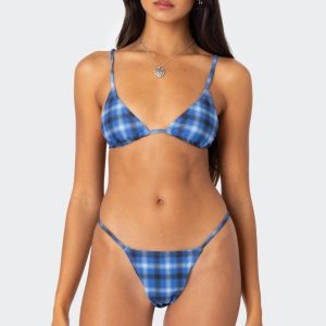 Preppy Plaid Triangle Bikini Top