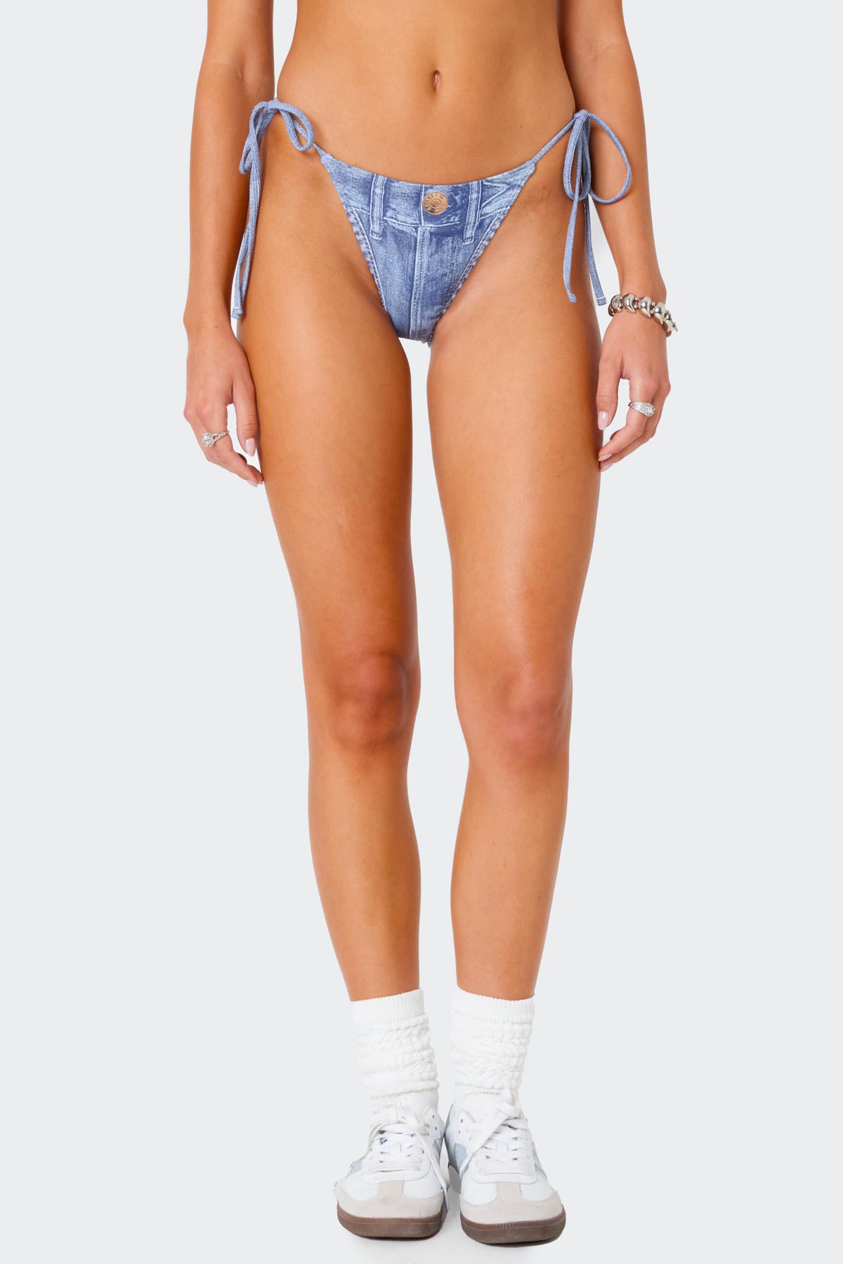 Denim Printed String Bikini Bottom - Image 2