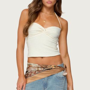 Zoee Twisted Textured Halter Top