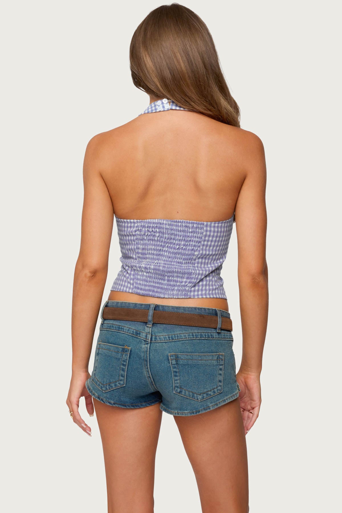 Evan Gingham Button Up Halter Top - Image 5