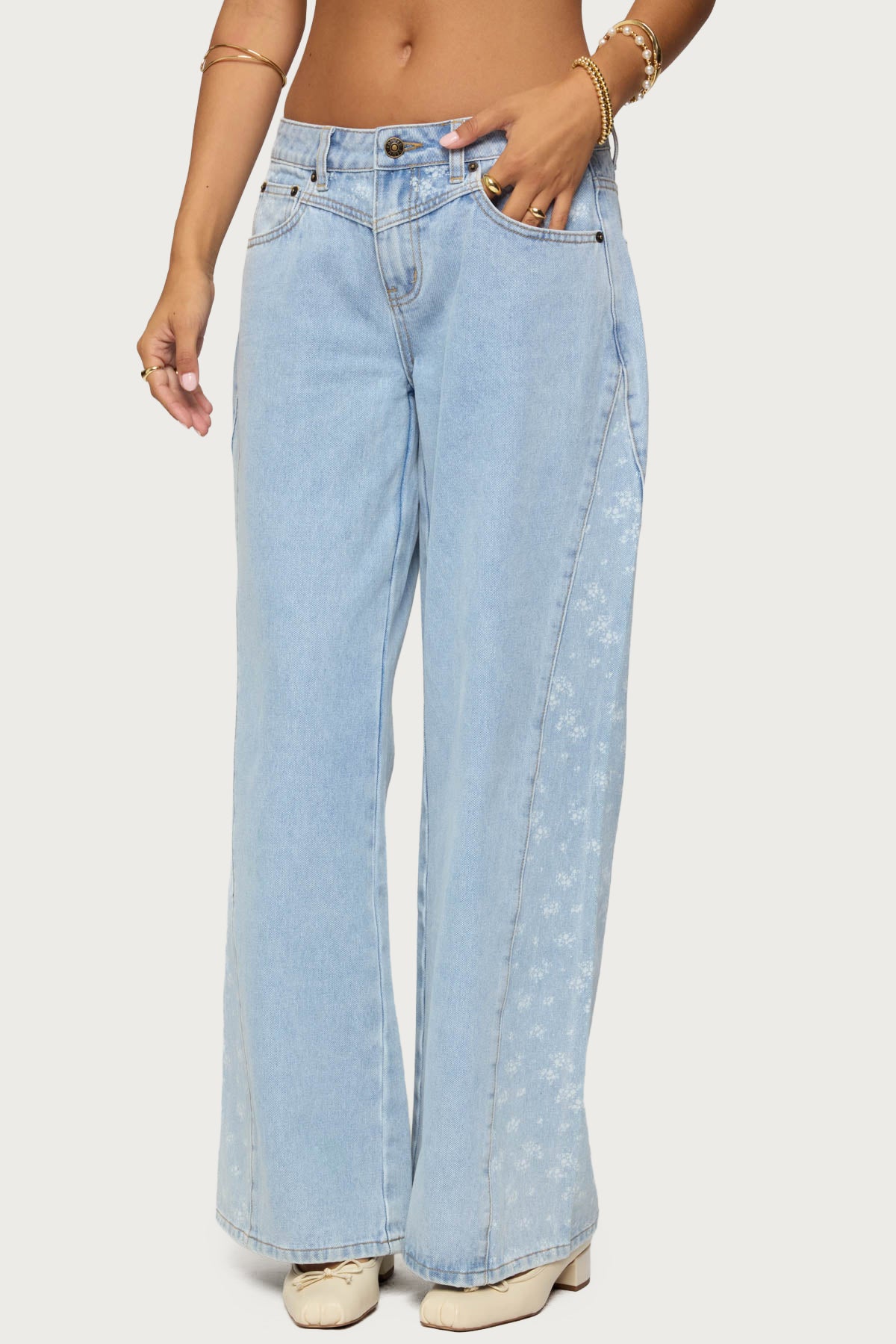 Floral Split Low Rise Jeans - Image 2