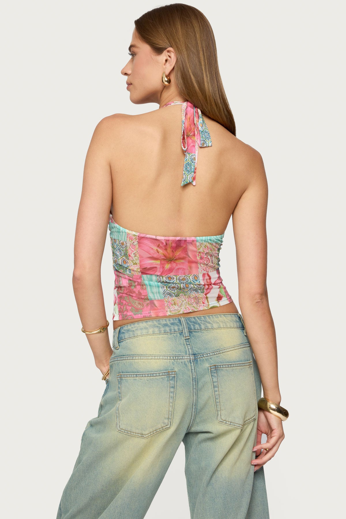 Catie Printed Mesh Halter Top - Image 5