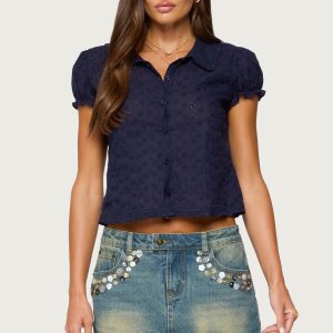 Lanie Eyelet Tailored Button Up Shirt