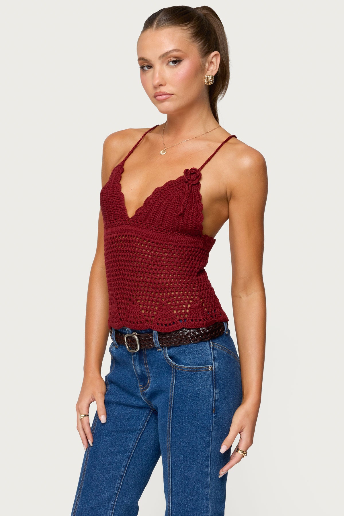 Delila Crochet V Neck Top - Image 3