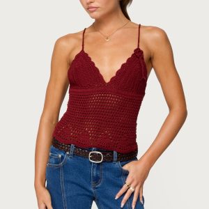 Delila Crochet V Neck Top