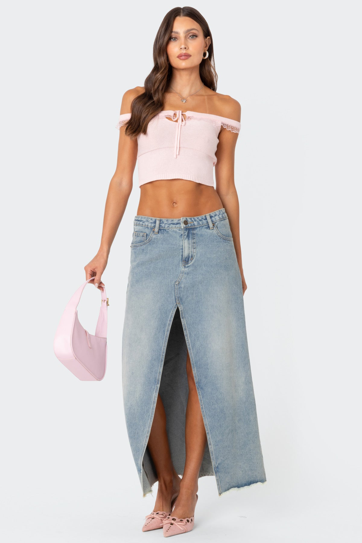 Off Shoulder Trimmed Knit Top - Image 2