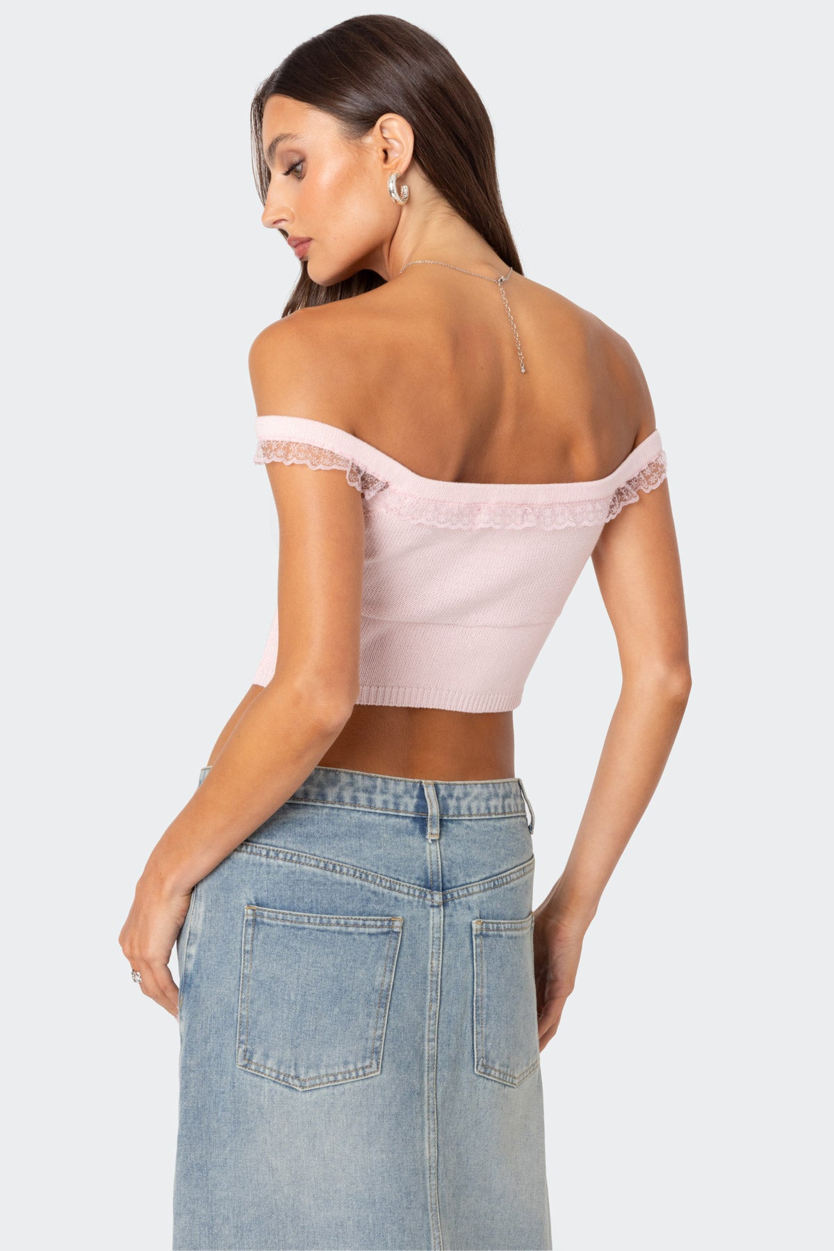 Off Shoulder Trimmed Knit Top - Image 5
