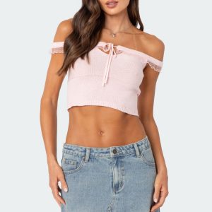 Off Shoulder Trimmed Knit Top