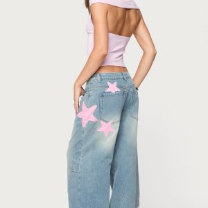 Trish Satin Effect Stars Low Rise Jeans