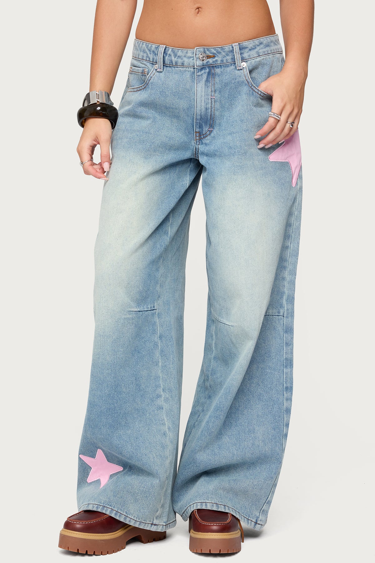 Trish Satin Effect Stars Low Rise Jeans - Image 2