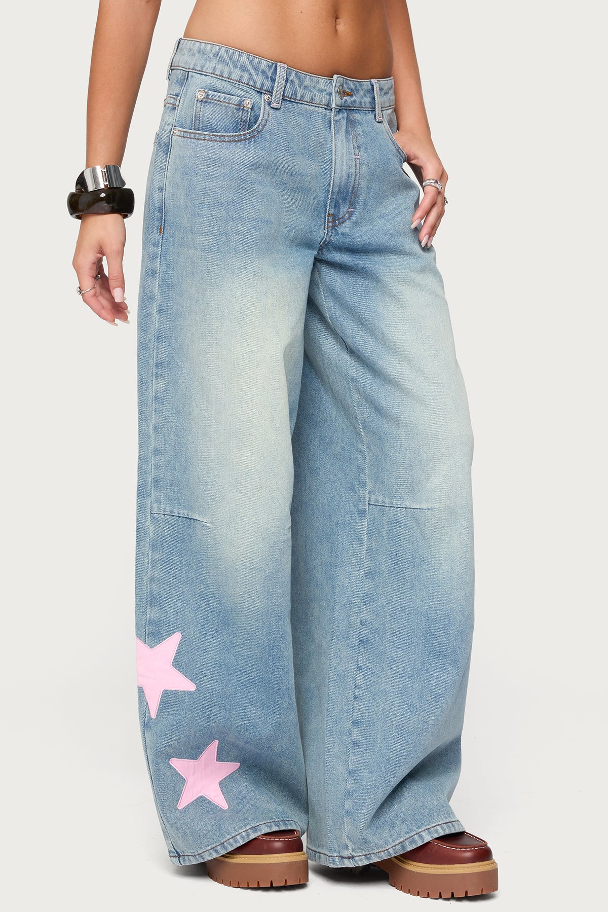 Trish Satin Effect Stars Low Rise Jeans - Image 4