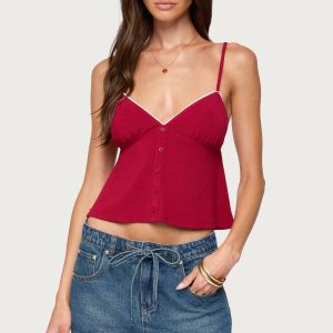 Kellyn Button Contrast Babydoll Top