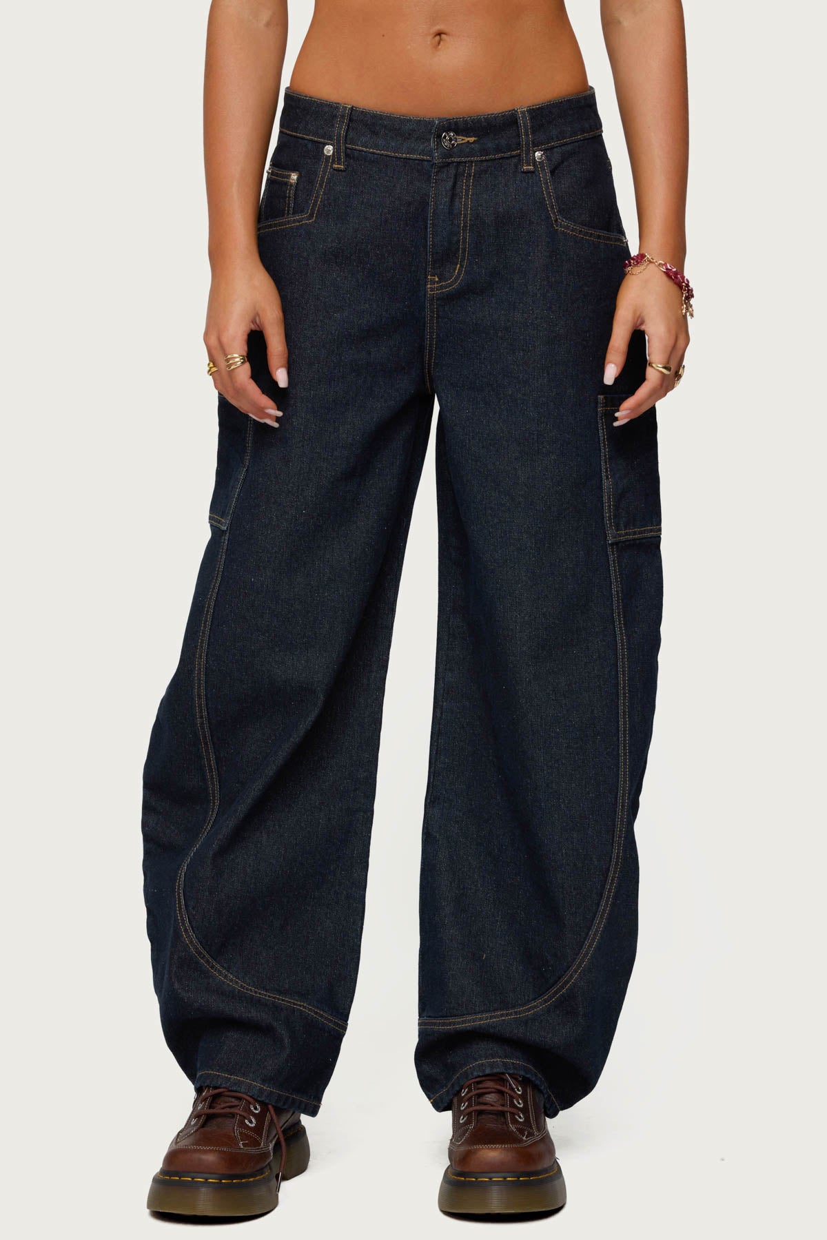 Aden Contrast Stitch Barrel Jeans - Image 2