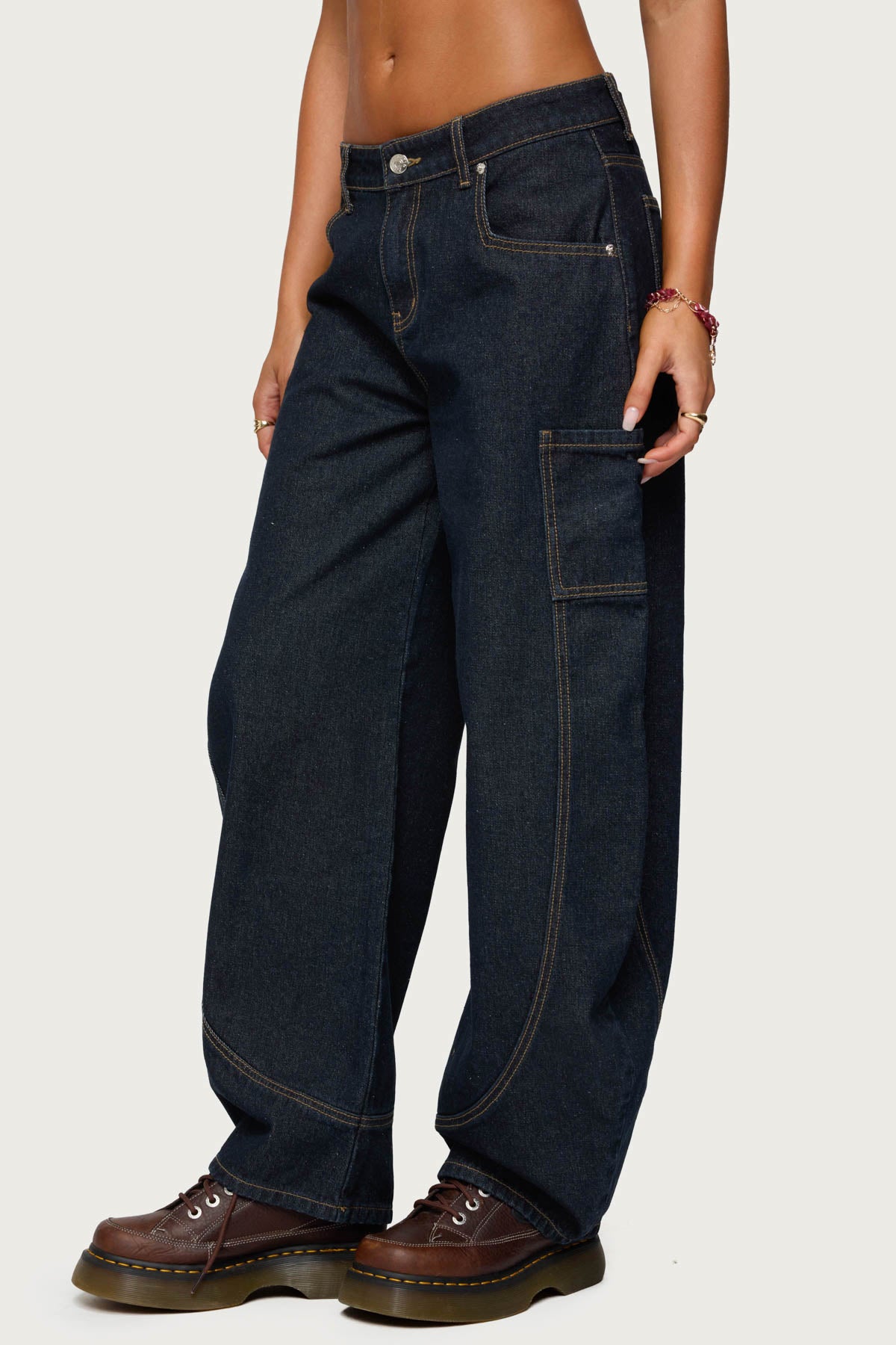Aden Contrast Stitch Barrel Jeans - Image 4