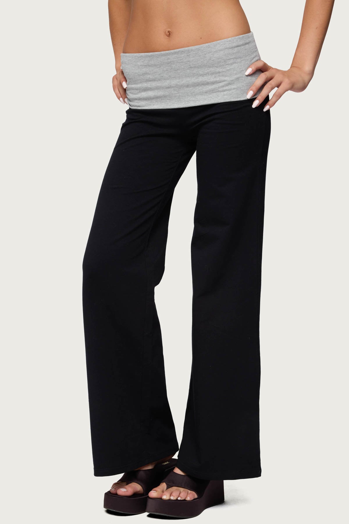 Wide Leg Contrast Fold Over Pants - Image 5