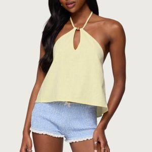Oliviana Linen Look Halter Top