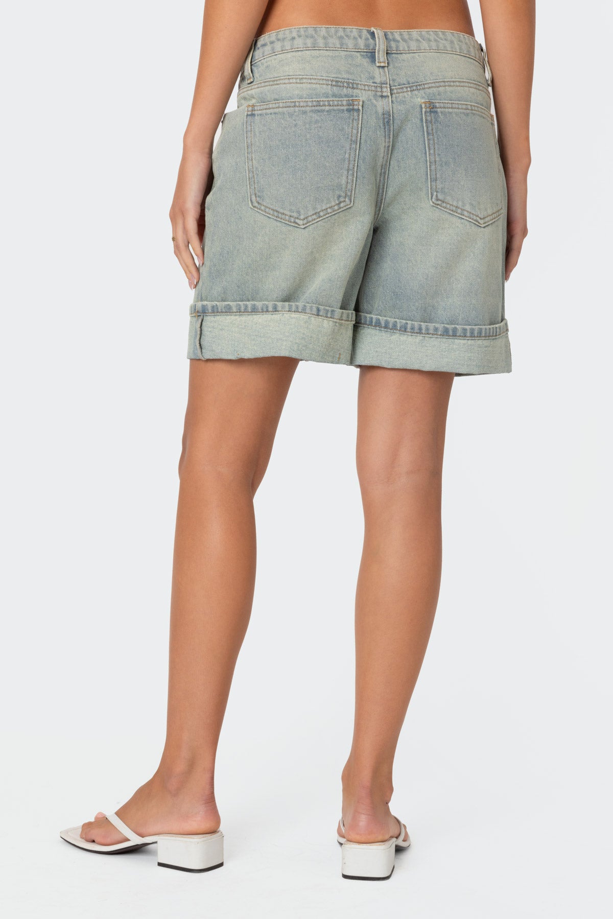 Cuffed Washed Denim Bermuda Shorts - Image 5