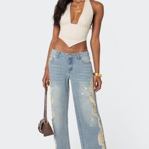 Distressed Sides Washed Jeans