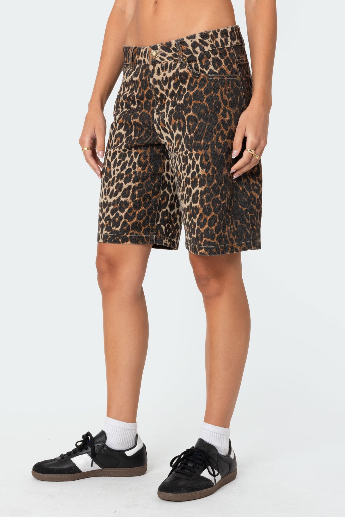 Leopard Low Rise Denim Bermuda Shorts - Image 4
