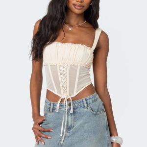 Dafne Gathered Sheer Mesh Corset