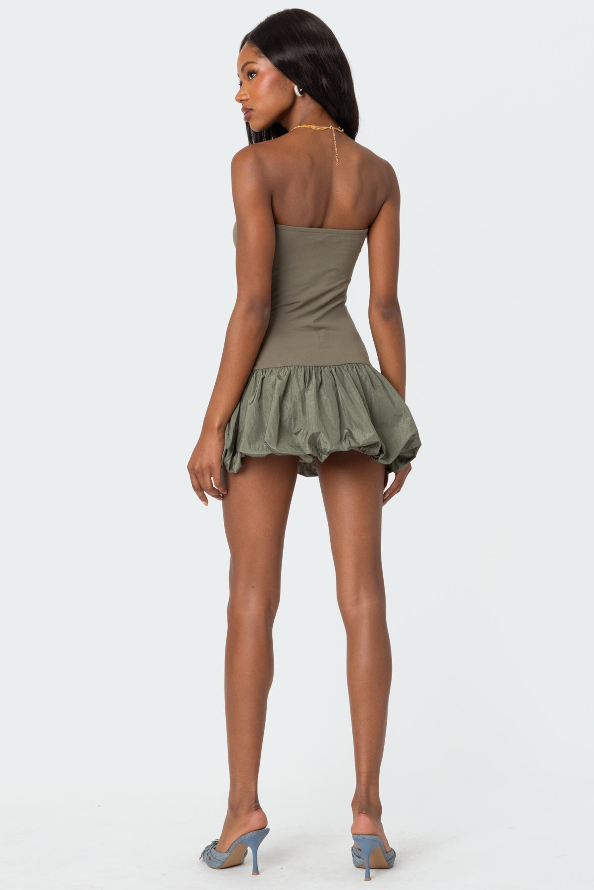 Bubble Skirt Ribbed Mini Dress - Image 3