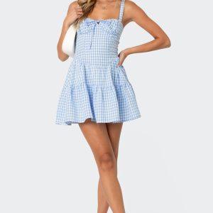 Basil Cupped Gingham Mini Dress