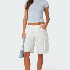 Eyelet Cargo Bermuda Shorts