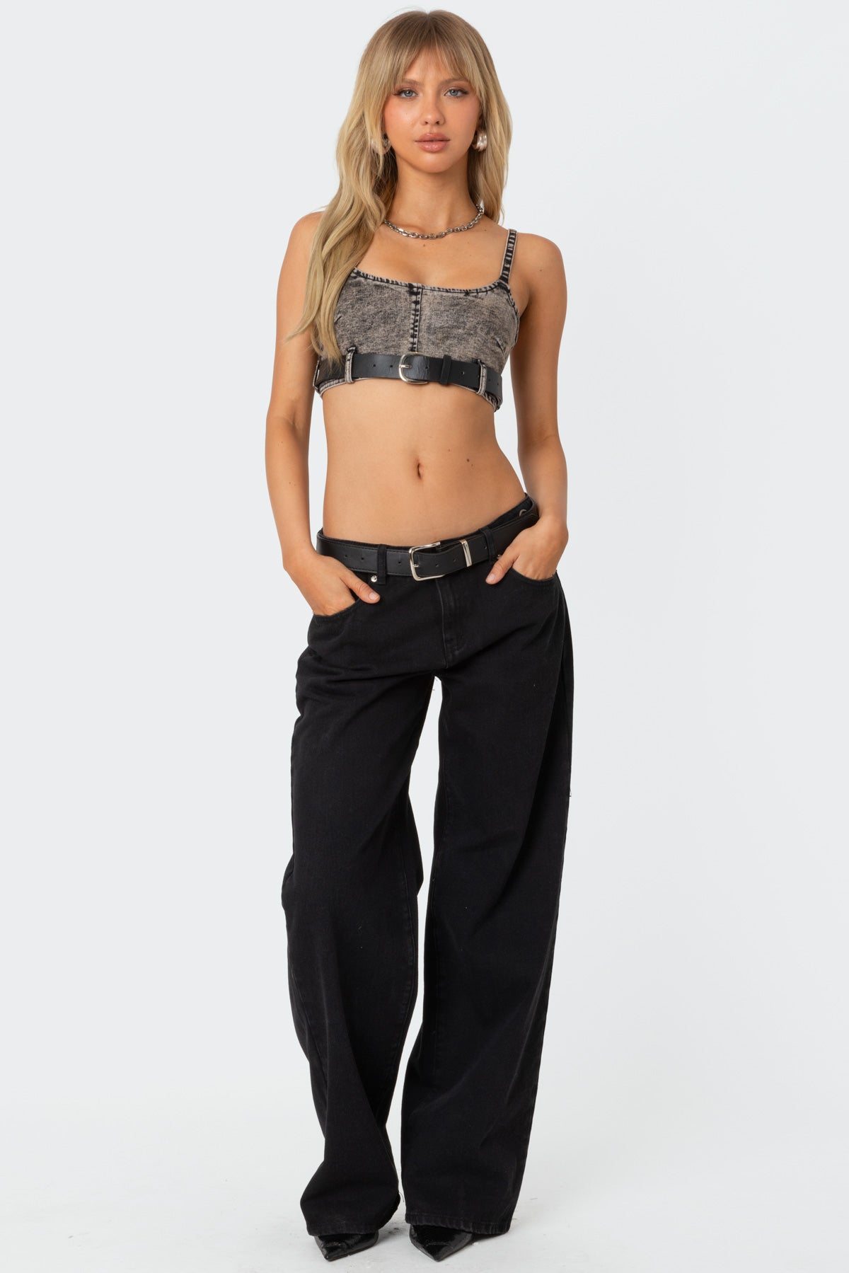 Belted Denim Crop Top - Image 5