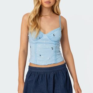 Victoria Embroidered Mesh Bra Top