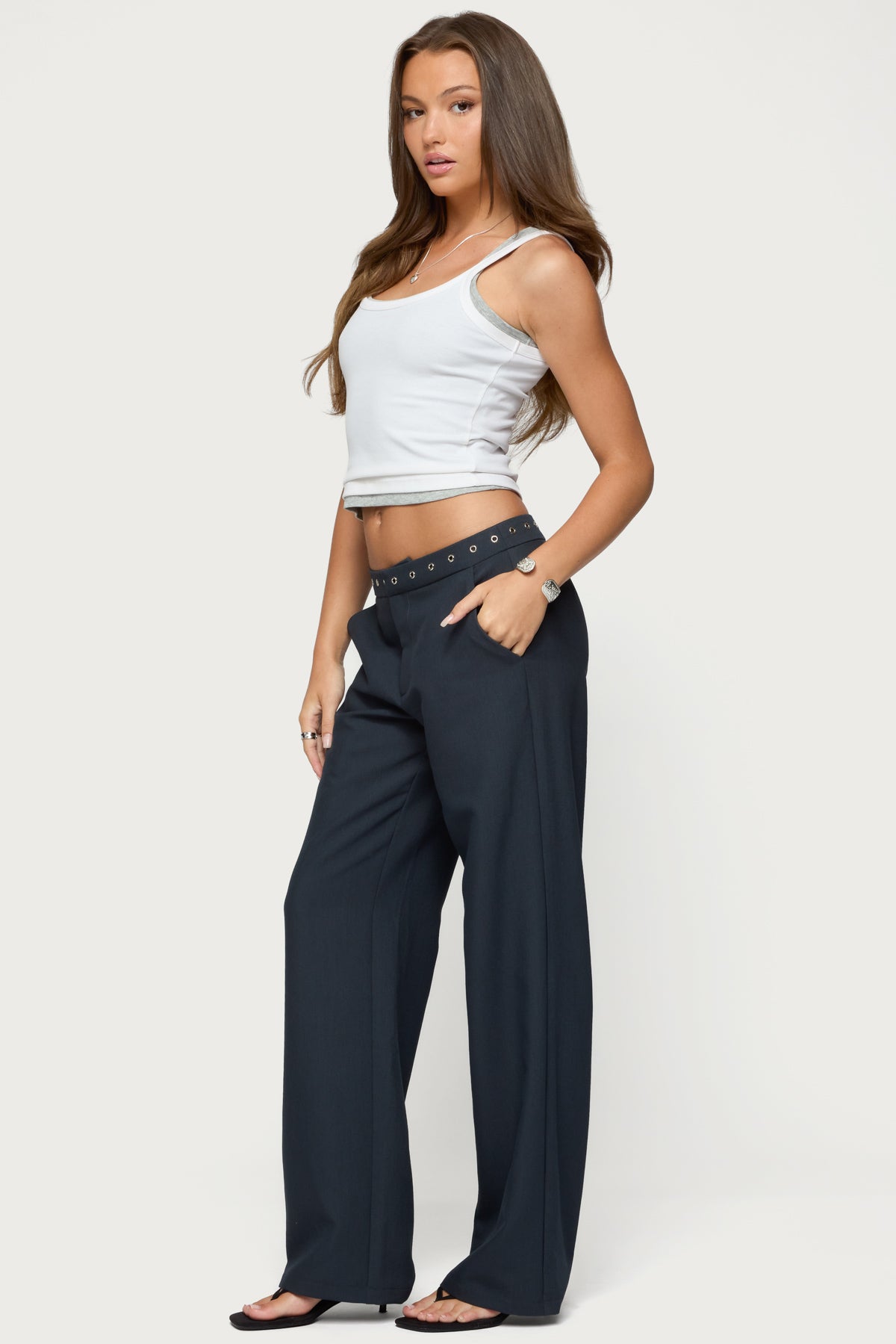 Ayve Eyelet Waist Straight Leg Pants - Image 3